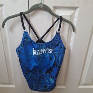 Jazzercise Blue Tie-Dye Tank Top Criss Cross Back Size M
